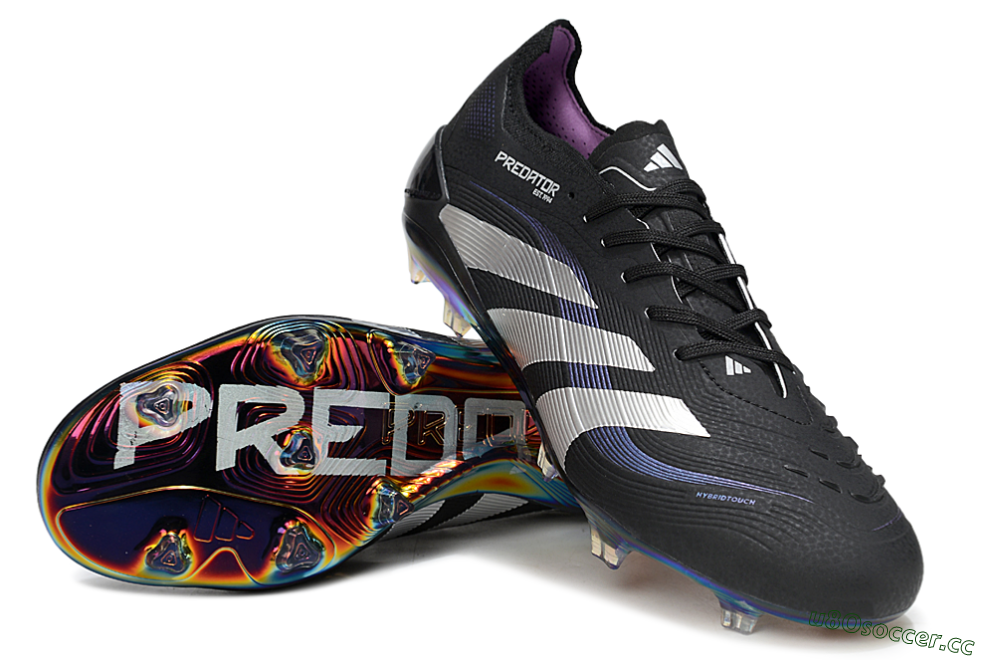 Unisex Adidas Predator 25 Elite FG Firm Ground Low-Tops Football Boots - Black/Silver/Blue 3