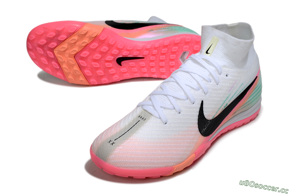 Unisex Nike Air Zoom Mercurial Superfly 10 Elite TF Artificial Turf High-Tops Football Shoes - White/Pink/Black 3