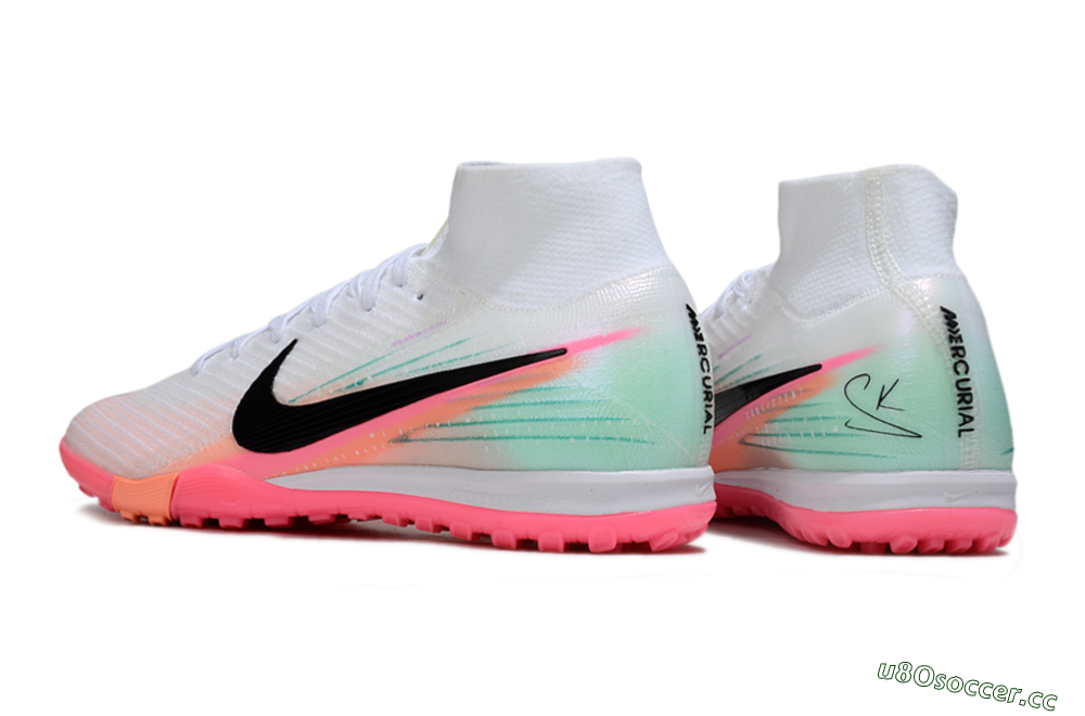 Unisex Nike Air Zoom Mercurial Superfly 10 Elite TF Artificial Turf High-Tops Football Shoes - White/Pink/Black 4
