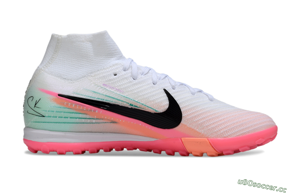 Unisex Nike Air Zoom Mercurial Superfly 10 Elite TF Artificial Turf High-Tops Football Shoes - White/Pink/Black 5