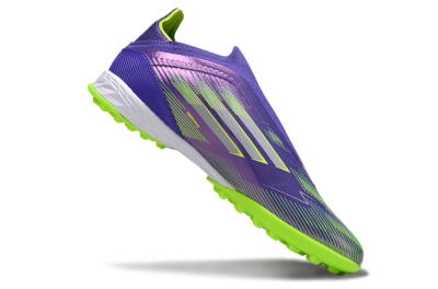 Unisex Adidas F50 Elite Laceless TF Artificial Turf Low-Tops Football Shoes - Purple/Yellow/Silver