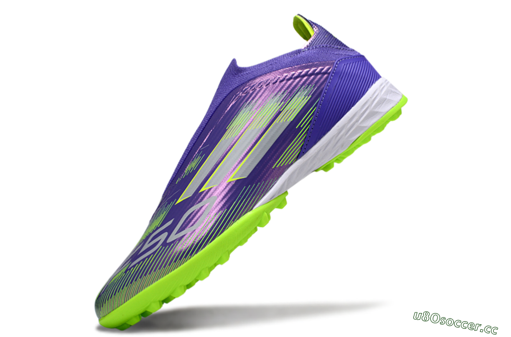 Unisex Adidas F50 Elite Laceless TF Artificial Turf Low-Tops Football Shoes - Purple/Yellow/Silver 6