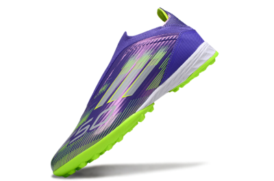 Unisex Adidas F50 Elite Laceless TF Artificial Turf Low-Tops Football Shoes - Purple/Yellow/Silver