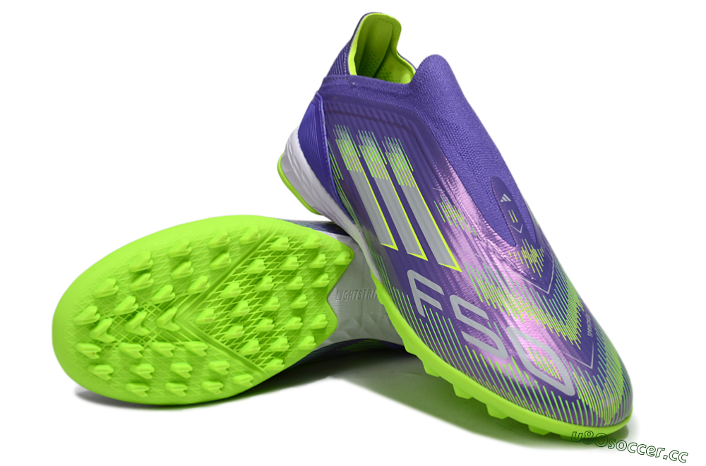 Unisex Adidas F50 Elite Laceless TF Artificial Turf Low-Tops Football Shoes - Purple/Yellow/Silver 4