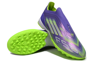 Unisex Adidas F50 Elite Laceless TF Artificial Turf Low-Tops Football Shoes - Purple/Yellow/Silver