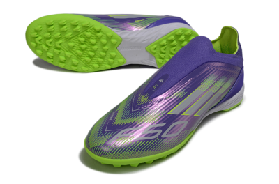 Unisex Adidas F50 Elite Laceless TF Artificial Turf Low-Tops Football Shoes - Purple/Yellow/Silver