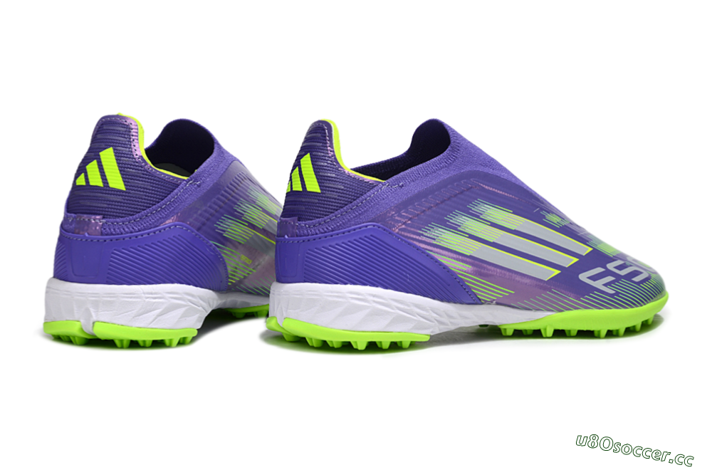 Unisex Adidas F50 Elite Laceless TF Artificial Turf Low-Tops Football Shoes - Purple/Yellow/Silver 7