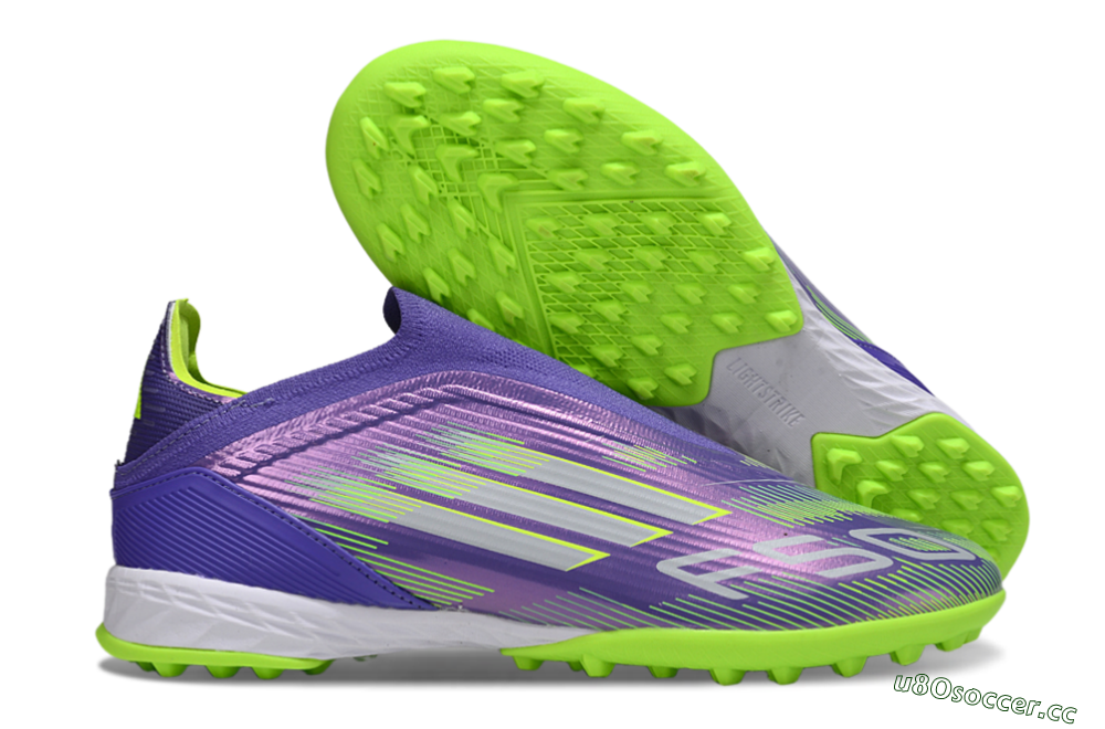 Unisex Adidas F50 Elite Laceless TF Artificial Turf Low-Tops Football Shoes - Purple/Yellow/Silver 2