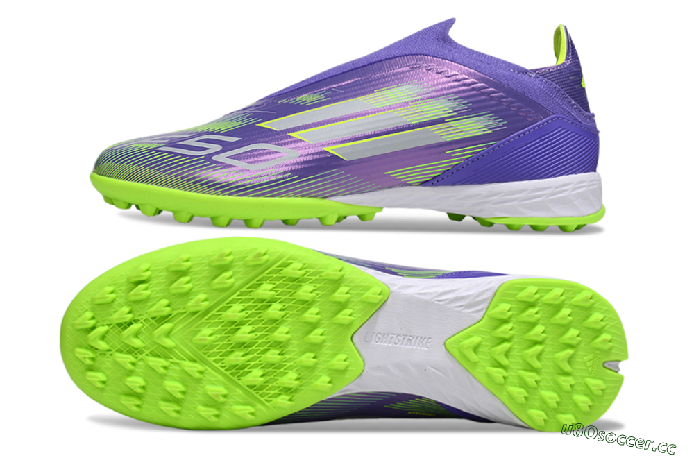 Unisex Adidas F50 Elite Laceless TF Artificial Turf Low-Tops Football Shoes - Purple/Yellow/Silver 1