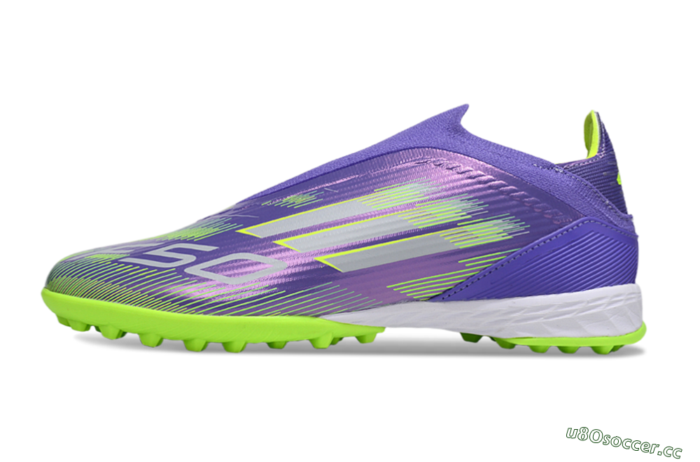 Unisex Adidas F50 Elite Laceless TF Artificial Turf Low-Tops Football Shoes - Purple/Yellow/Silver 0