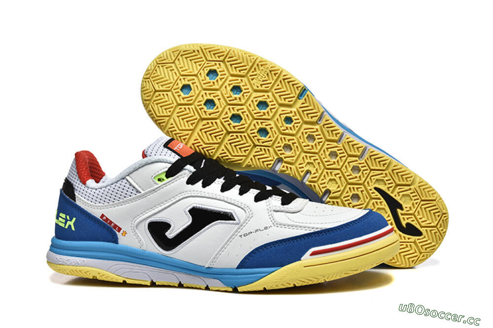 Men's Joma Top Flex IC Indoor & Futsal Low-Tops Football Shoes - White/Black/Blue 2