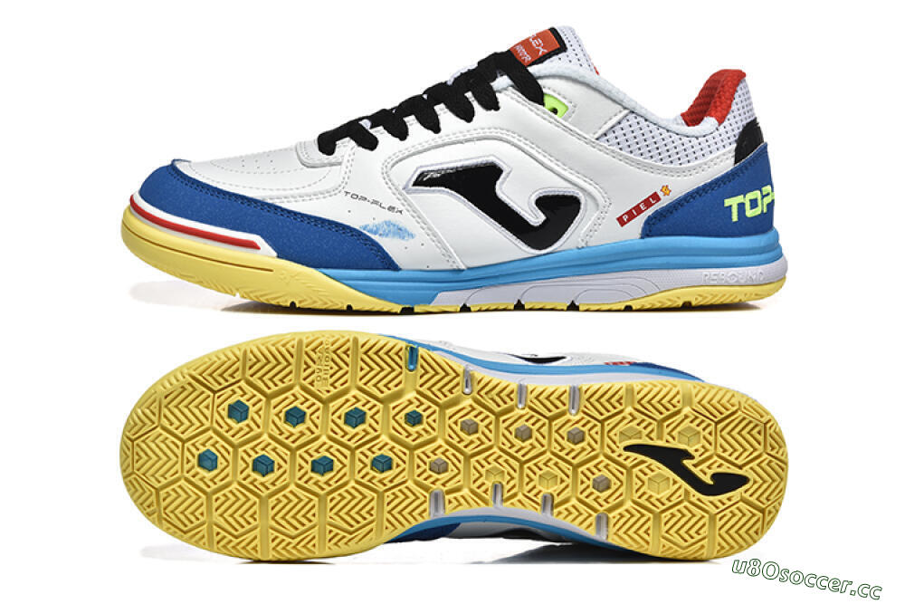 Men's Joma Top Flex IC Indoor & Futsal Low-Tops Football Shoes - White/Black/Blue 1