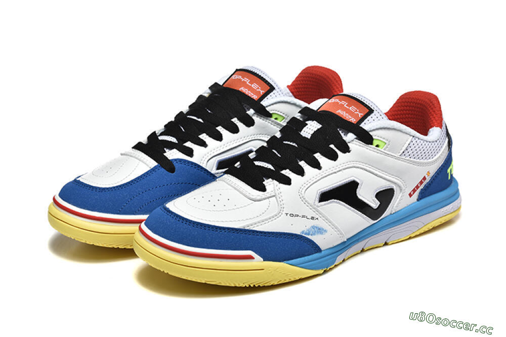 Men's Joma Top Flex IC Indoor & Futsal Low-Tops Football Shoes - White/Black/Blue 5