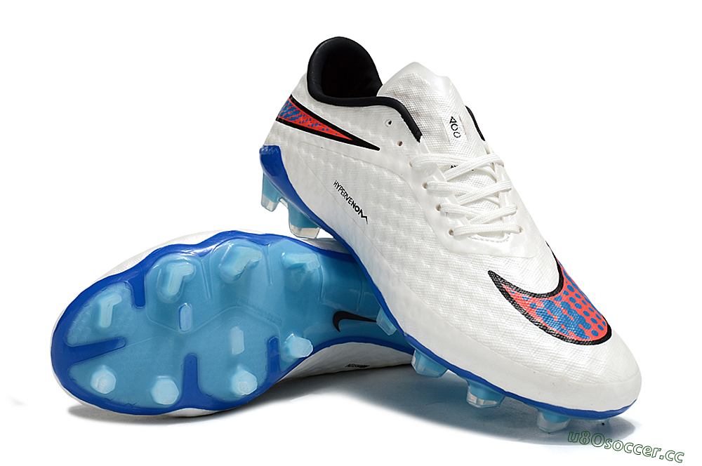 Men's Nike Hypervenom Phantom FG Firm Ground Low-Tops Football Boots - White/Red/Blue 3
