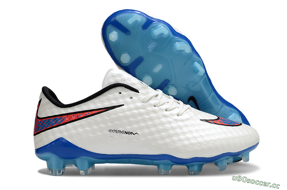 Men's Nike Hypervenom Phantom FG Firm Ground Low-Tops Football Boots - White/Red/Blue 2
