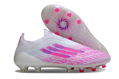 Men's Adidas F50 Elite Laceless FG Firm Ground Low-Tops Football Boots - White/Pink/Blue