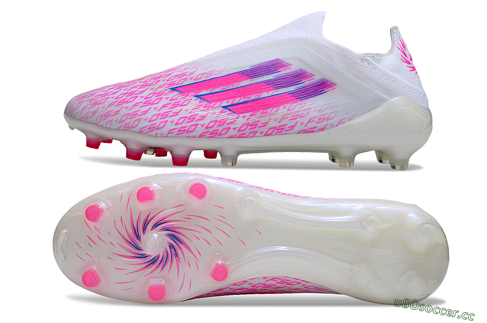 Men's Adidas F50 Elite Laceless FG Firm Ground Low-Tops Football Boots - White/Pink/Blue 1