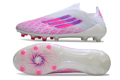 Men's Adidas F50 Elite Laceless FG Firm Ground Low-Tops Football Boots - White/Pink/Blue