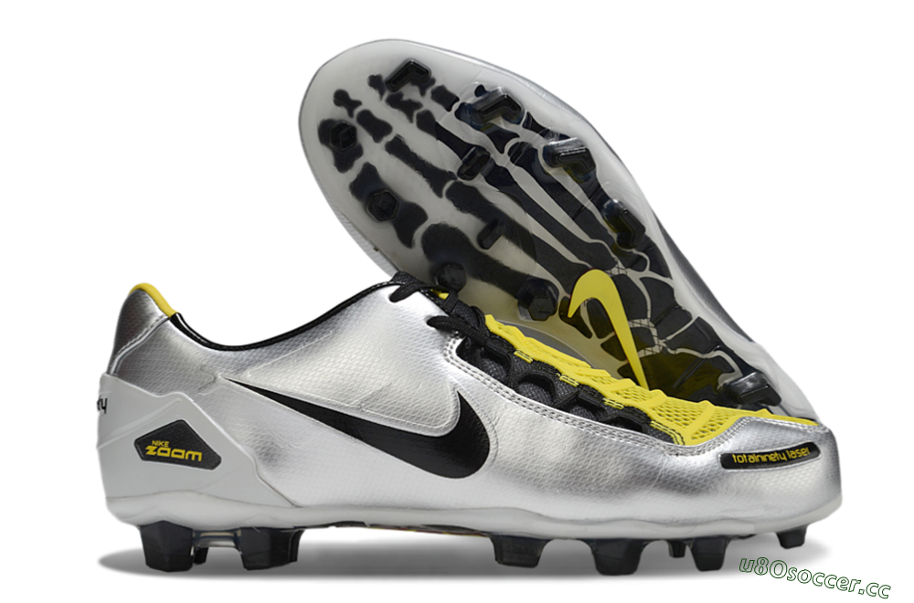Men's Nike Air Zoom Total 90 Laser FG Firm Ground Low-Tops Football Boots - Silver/Black/Yellow 2