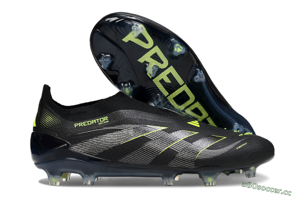 Men's Adidas Predator 25 Elite Laceless FG Firm Ground Low-Tops Football Boots - Black/Silver/Yellow 2