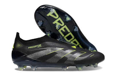 Men's Adidas Predator 25 Elite Laceless FG Firm Ground Low-Tops Football Boots - Black/Silver/Yellow