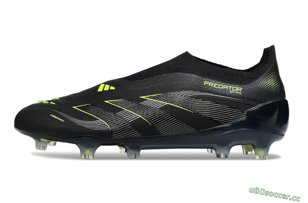 Men's Adidas Predator 25 Elite Laceless FG Firm Ground Low-Tops Football Boots - Black/Silver/Yellow 0