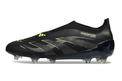 Men's Adidas Predator 25 Elite Laceless FG Firm Ground Low-Tops Football Boots - Black/Silver/Yellow