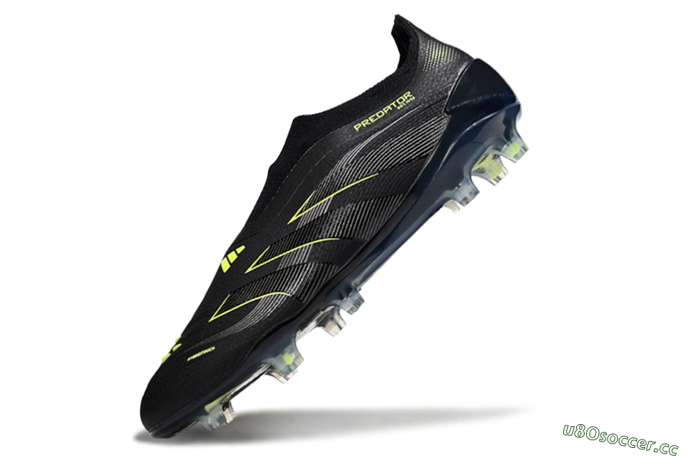 Men's Adidas Predator 25 Elite Laceless FG Firm Ground Low-Tops Football Boots - Black/Silver/Yellow 5