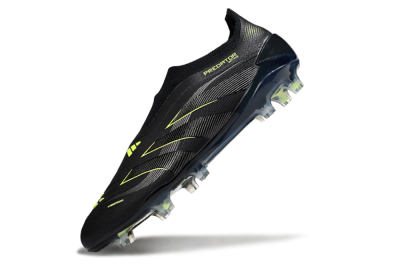 Men's Adidas Predator 25 Elite Laceless FG Firm Ground Low-Tops Football Boots - Black/Silver/Yellow