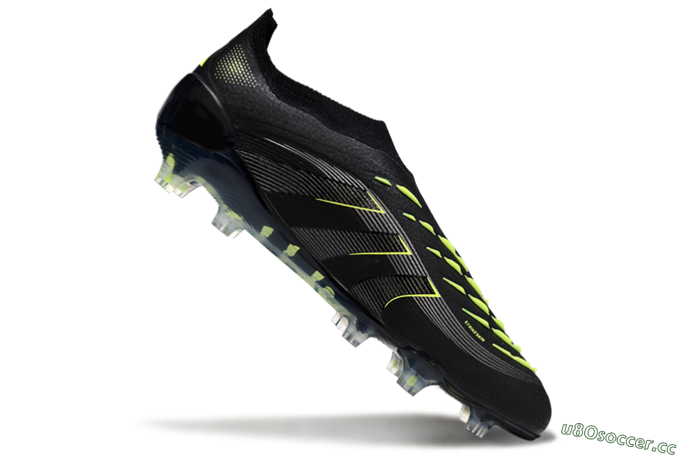 Men's Adidas Predator 25 Elite Laceless FG Firm Ground Low-Tops Football Boots - Black/Silver/Yellow 4