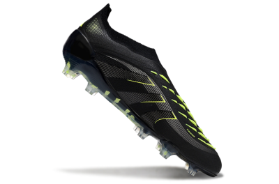 Men's Adidas Predator 25 Elite Laceless FG Firm Ground Low-Tops Football Boots - Black/Silver/Yellow