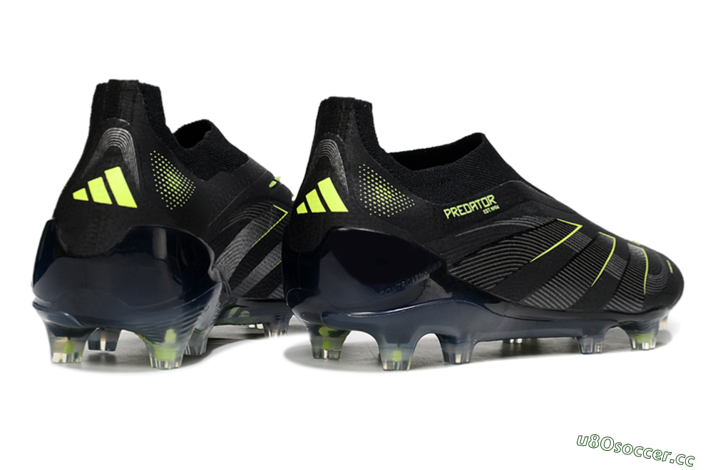 Men's Adidas Predator 25 Elite Laceless FG Firm Ground Low-Tops Football Boots - Black/Silver/Yellow 6