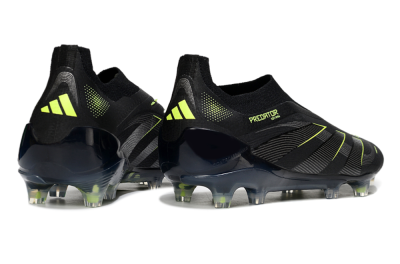 Men's Adidas Predator 25 Elite Laceless FG Firm Ground Low-Tops Football Boots - Black/Silver/Yellow