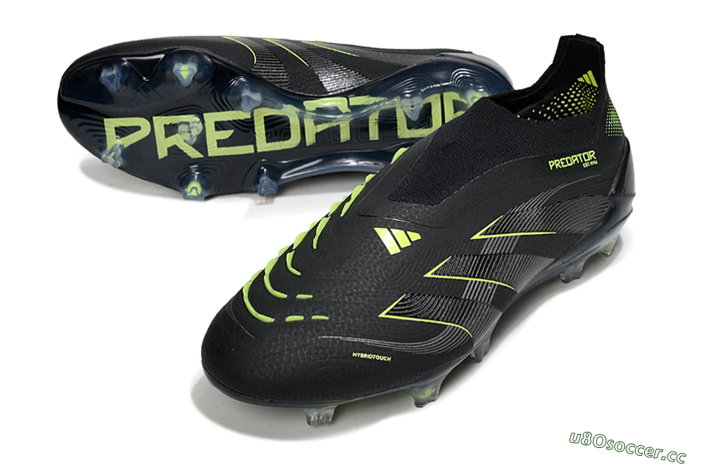 Men's Adidas Predator 25 Elite Laceless FG Firm Ground Low-Tops Football Boots - Black/Silver/Yellow 3