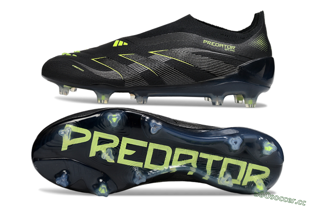 Men's Adidas Predator 25 Elite Laceless FG Firm Ground Low-Tops Football Boots - Black/Silver/Yellow 1