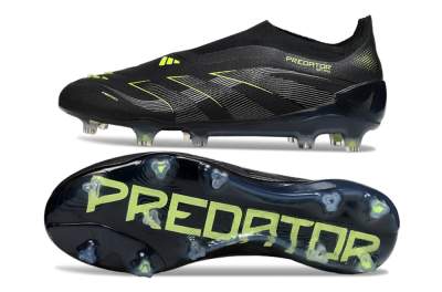 Men's Adidas Predator 25 Elite Laceless FG Firm Ground Low-Tops Football Boots - Black/Silver/Yellow