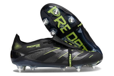 Men's Adidas Predator 25 Elite Foldover Tongue SG Soft Ground Low-Tops Football Boots - Black/Silver/Yellow