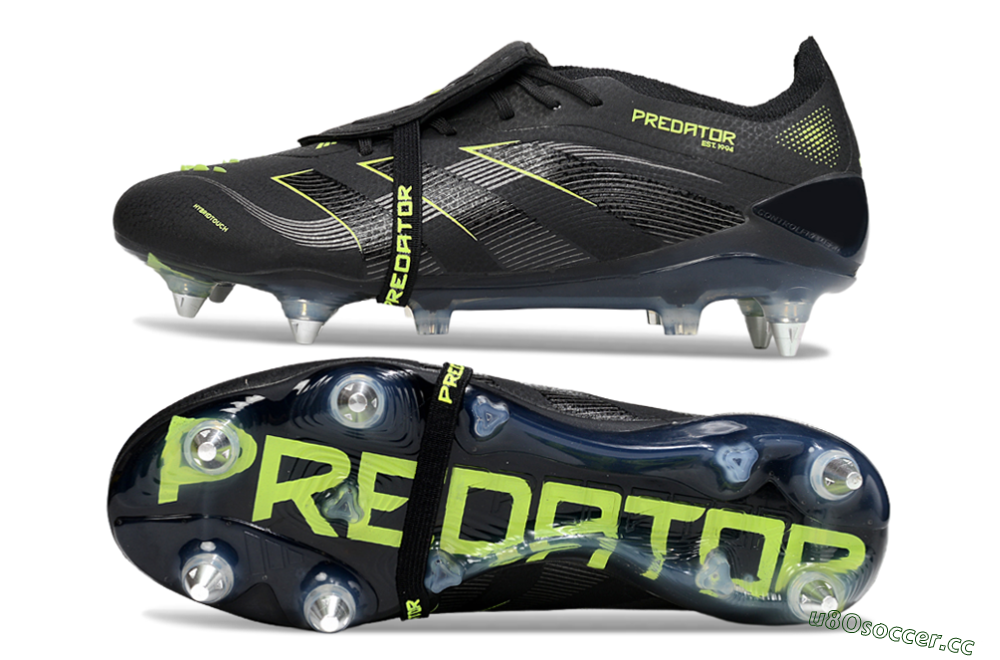 Men's Adidas Predator 25 Elite Foldover Tongue SG Soft Ground Low-Tops Football Boots - Black/Silver/Yellow 1