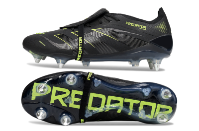 Men's Adidas Predator 25 Elite Foldover Tongue SG Soft Ground Low-Tops Football Boots - Black/Silver/Yellow