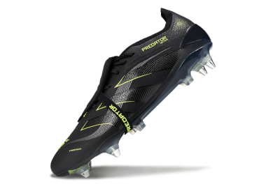 Men's Adidas Predator 25 Elite Foldover Tongue SG Soft Ground Low-Tops Football Boots - Black/Silver/Yellow