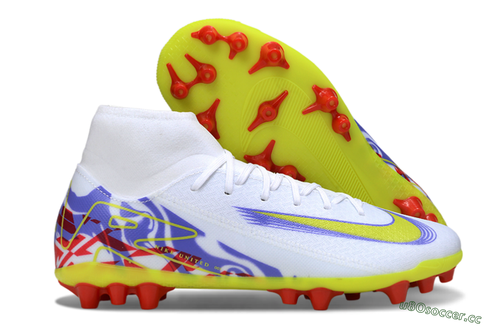 Men's Nike Air Zoom Mercurial Superfly 10 Academy AG Artificial Grass High-Tops Football Boots - White/Purple/Yellow 2