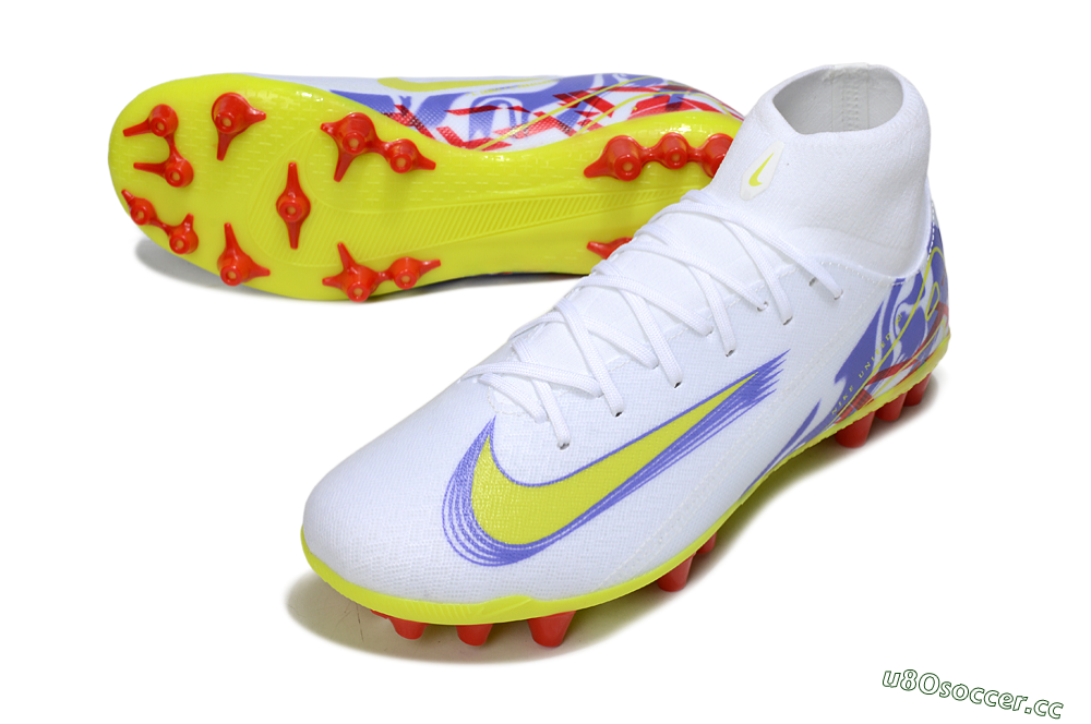 Men's Nike Air Zoom Mercurial Superfly 10 Academy AG Artificial Grass High-Tops Football Boots - White/Purple/Yellow 3