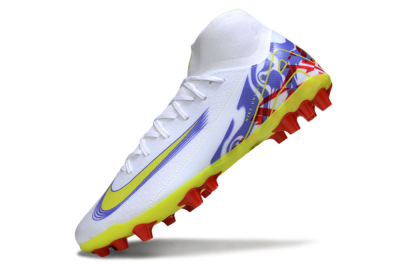 Men's Nike Air Zoom Mercurial Superfly 10 Academy AG Artificial Grass High-Tops Football Boots - White/Purple/Yellow