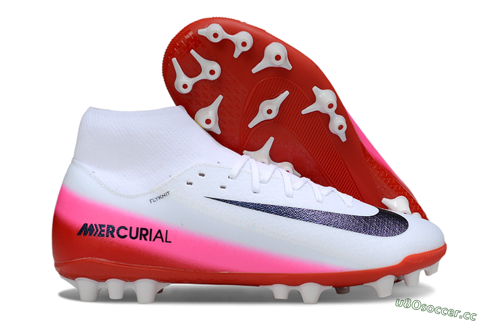 Men's Nike Air Zoom Mercurial Superfly 10 Academy AG Artificial Grass High-Tops Football Boots - White/Black/Pink 2