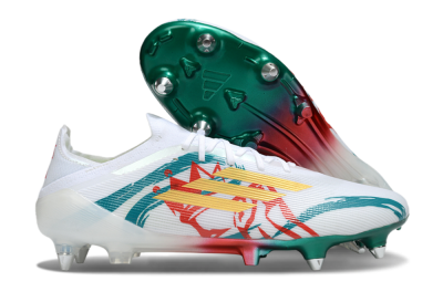Men's Adidas F50 Elite SG Soft Ground Low-Tops Football Boots - White/Green/Gold/Red