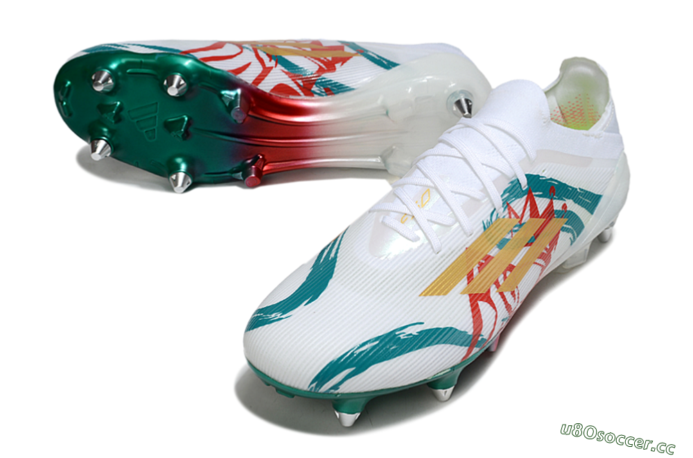 Men's Adidas F50 Elite SG Soft Ground Low-Tops Football Boots - White/Green/Gold/Red 3