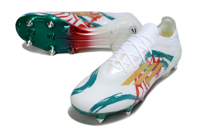 Men's Adidas F50 Elite SG Soft Ground Low-Tops Football Boots - White/Green/Gold/Red
