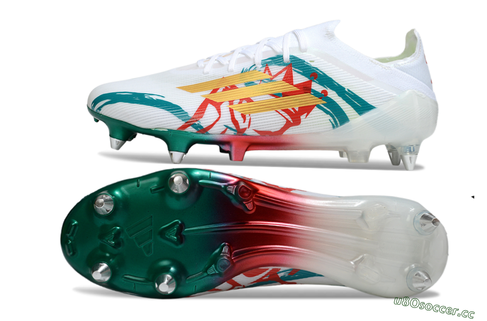 Men's Adidas F50 Elite SG Soft Ground Low-Tops Football Boots - White/Green/Gold/Red 1