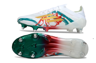 Men's Adidas F50 Elite SG Soft Ground Low-Tops Football Boots - White/Green/Gold/Red