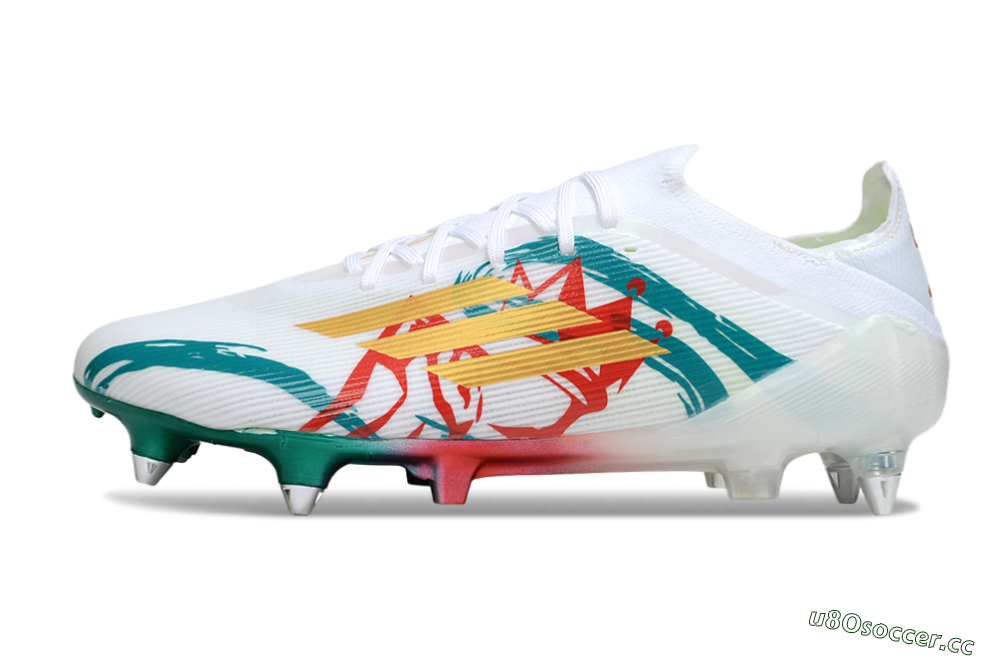 Men's Adidas F50 Elite SG Soft Ground Low-Tops Football Boots - White/Green/Gold/Red 0